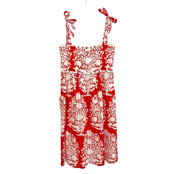 Juliet Dunn Tuckernuck Tie Shoulder Palladio Print Midi Dress Red White NWOT - Picture 9 of 12